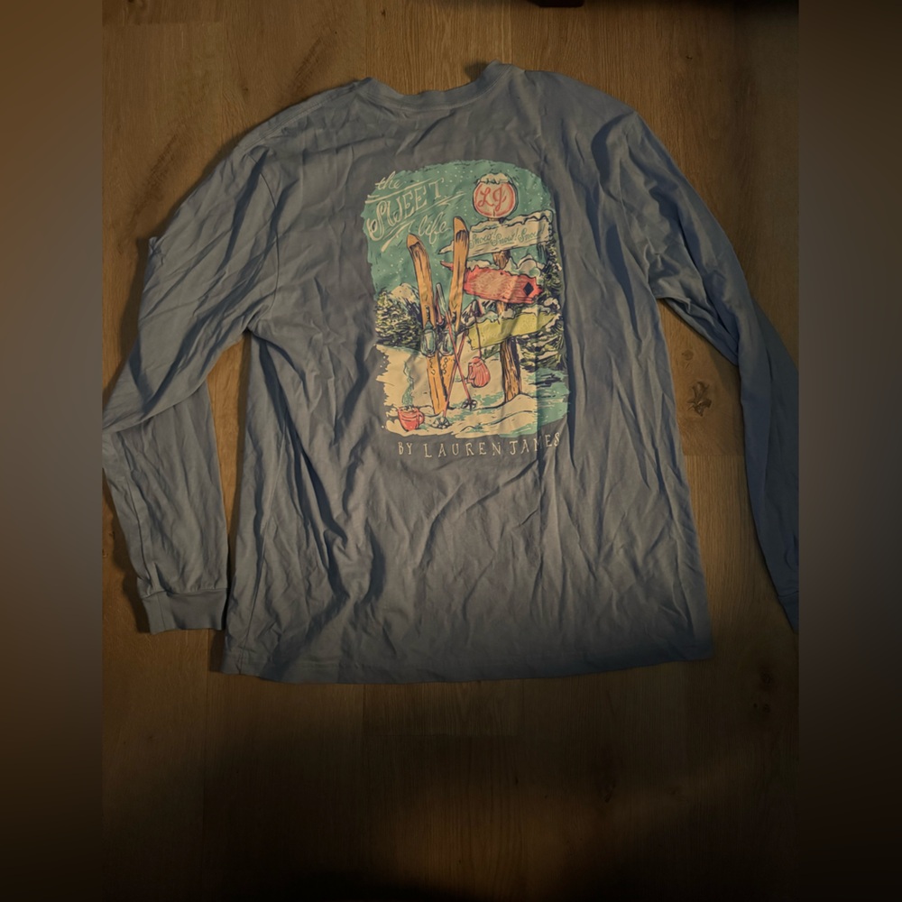 Lauren James Light Blue Pocket Long Sleeve Tee